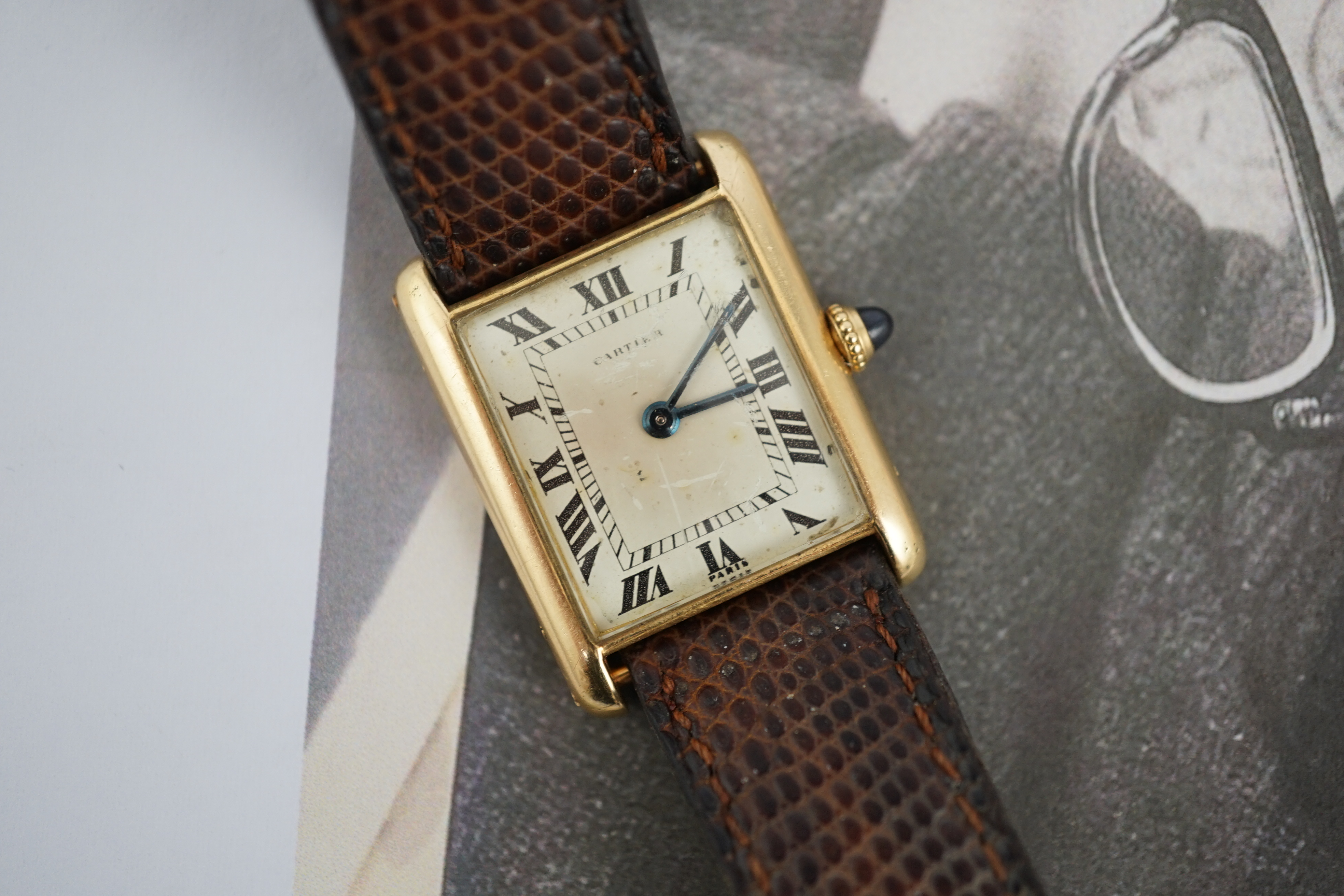 Richard Avedon (American, 1923-2004), a Cartier 18ct. gold tank manual wind wrist watch